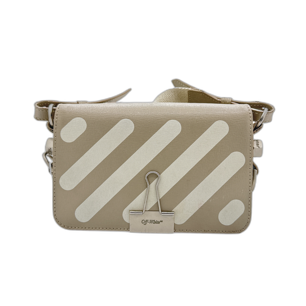 Off-White Beige Striped Binderclip Bag