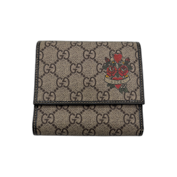 Gucci Tattoo Heart GG Supreme Trifold Wallet