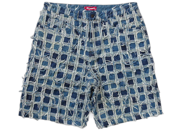 Supreme Frayed Patchwork Baggy Denim Shorts - Washed Blue
